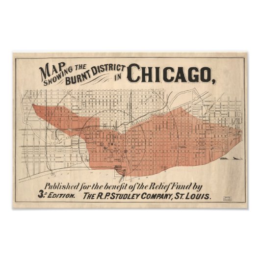 Chicago Great Fire Map, 1871 Foto Afdruk (Voorkant)