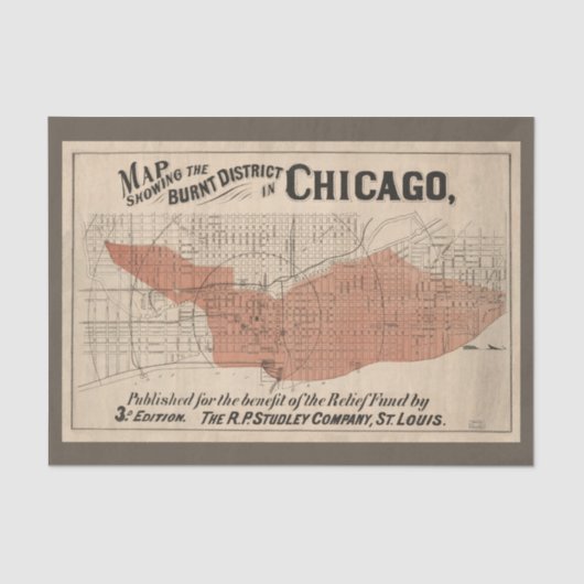  Chicago Great Fire Map, 1871-ontkoppeling Tissuepapier (Voorkant)
