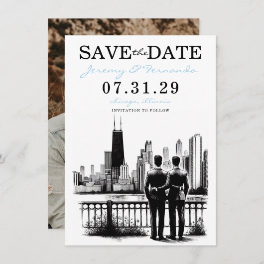 Chicago Grooms Save The Date (Voorkant / Achterkant)