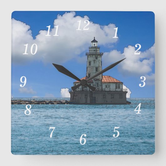 Chicago Harbour Lighthouse Painterly Wall Clock Vierkante Klok (Voorkant)