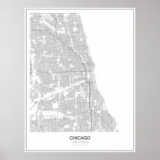 Chicago, het Minimalistische Poster van de Kaart v