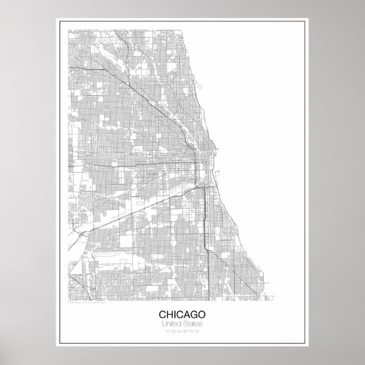 Chicago, het Minimalistische Poster van de Kaart v (Voorkant)