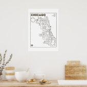 Chicago 'Hoods Map Bold Star Poster (Keuken)