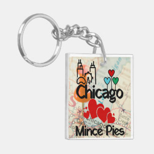 Chicago houdt van Mince Pies stadsgezicht Sleutelhanger