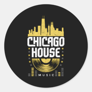 Chicago House Music Vinyl Dj Raver Flag Skyline Ronde Sticker