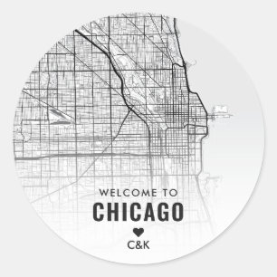 Chicago, IL City Map   Welkom bruiloft Ronde Sticker