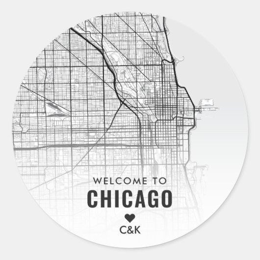 Chicago, IL City Map | Welkom bruiloft Ronde Sticker (Voorkant)