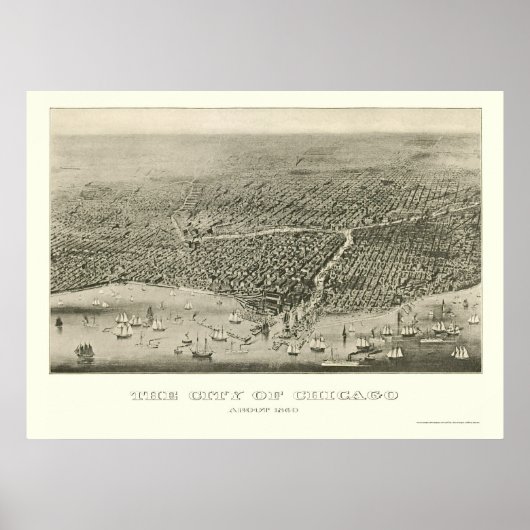 Chicago, IL Panorama Map - 1860 Poster (Voorkant)