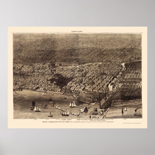 Chicago, IL Panorama Map - 1874 Poster (Voorkant)