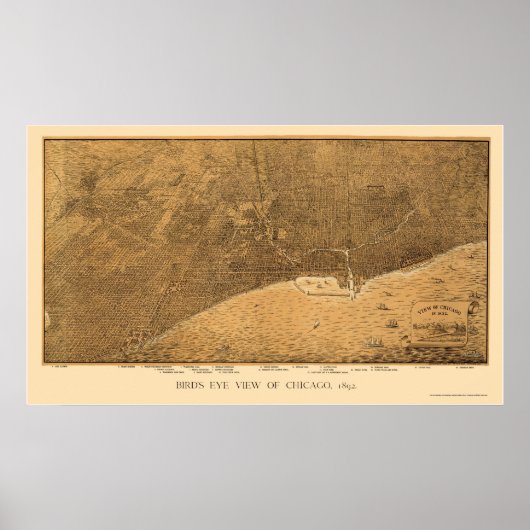 Chicago, IL Panorama Map - 1892a Poster (Voorkant)