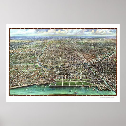 Chicago, IL Panorama Map - 1916 Poster (Voorkant)