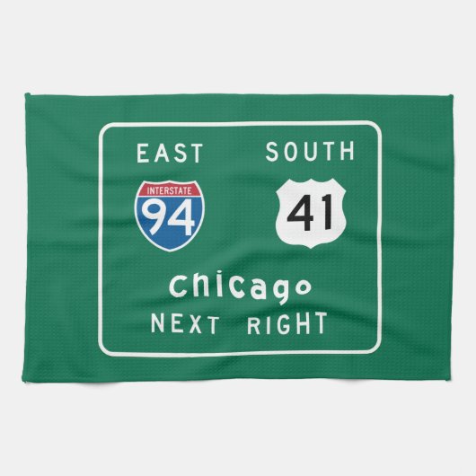 Chicago, IL Road Sign Theedoek (Horizontaal)