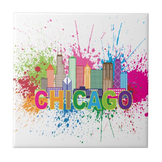 Chicago IL Skyline Abstracte Illustratie van de Kl Tegeltje (Voorkant)