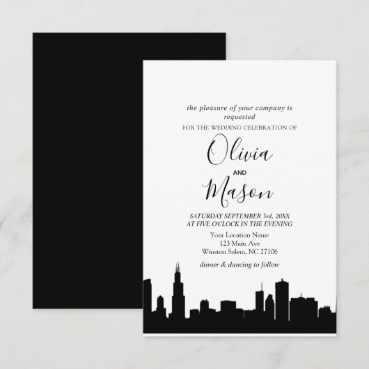 Chicago Il Skyline Cityscape Wedding Invitation Kaart (Voorkant / Achterkant)