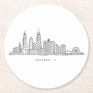 Chicago IL Stadsgezicht Illustratie Ronde Kartonnen Onderzetter