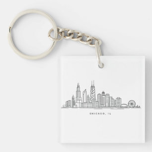 Chicago IL Stadsgezicht Illustratie Sleutelhanger