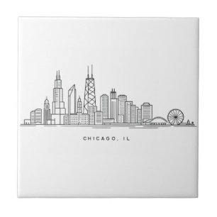 Chicago IL Stadsgezicht Illustratie Tegeltje