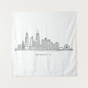 Chicago IL Stadsgezicht Illustratie Wandkleed