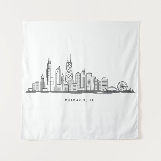 Chicago IL Stadsgezicht Illustratie Wandkleed (Voorkant)