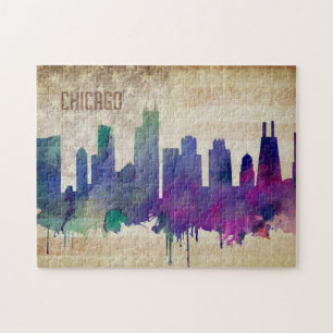 Chicago, IL   Waterverf City Skyline Legpuzzel