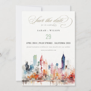 Chicago Illinois Aquarel Landschap Bruiloft Save The Date
