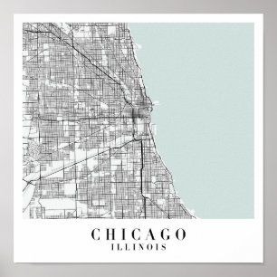 Chicago Illinois Blue Water Street Map Poster