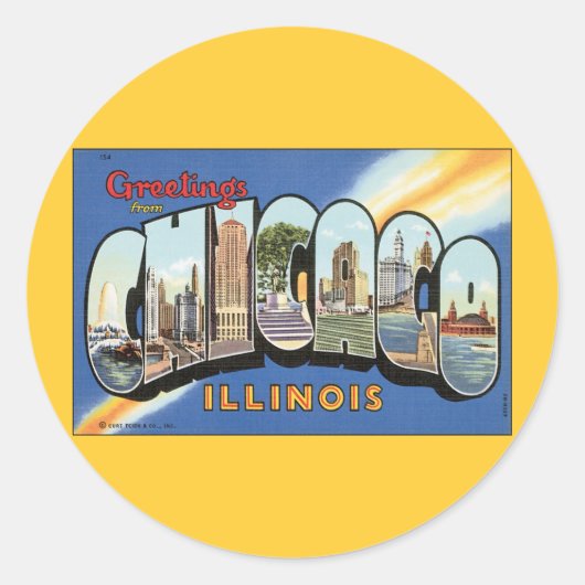 Chicago Illinois Briefkaart Ronde Sticker (Voorkant)