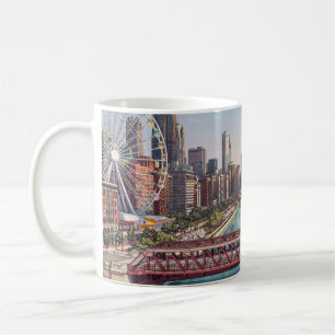 Chicago Illinois Chicago River Skyline Souvenir Koffiemok