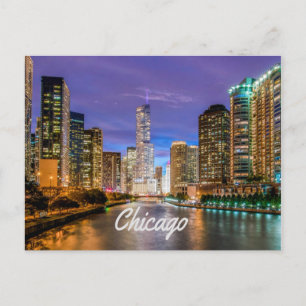 Chicago Illinois City bij nacht Briefkaart