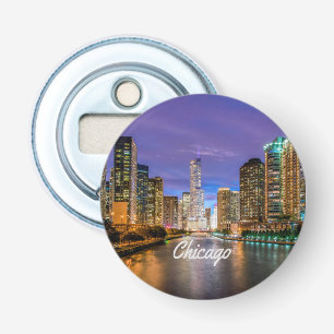 Chicago Illinois City bij nacht Button Flesopener