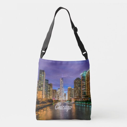 Chicago Illinois City bij nacht Crossbody Tas (Achterkant)