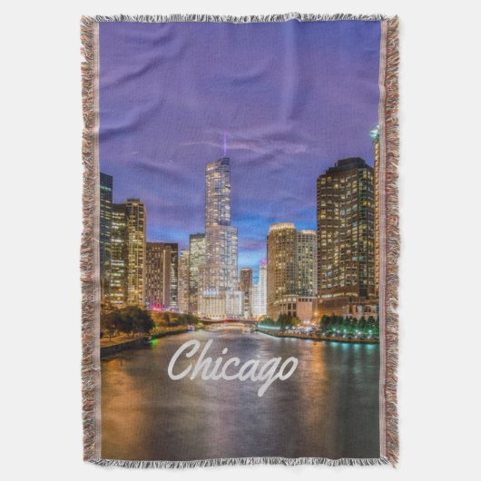 Chicago Illinois City bij nacht Deken (Voorkant Verticaal)