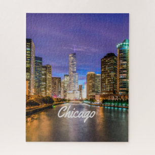 Chicago Illinois City bij nacht Legpuzzel