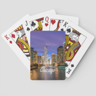 Chicago Illinois City bij nacht Pokerkaarten