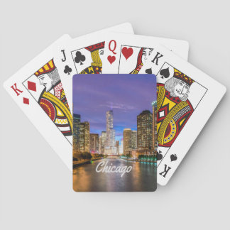 Chicago Illinois City bij nacht Pokerkaarten