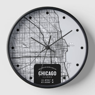 Chicago, Illinois City Map Clock