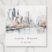 Chicago, Illinois City Scape Waterverf bruiloft Bedankjes Labels (Voorkant)