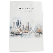 Chicago, Illinois City Scape Waterverf bruiloft Medium Cadeauzakje (Voorkant)