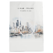Chicago, Illinois City Scape Waterverf bruiloft Medium Cadeauzakje (Achterkant)