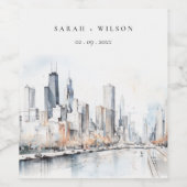 Chicago, Illinois City Scape Waterverf bruiloft Wijn Etiket (Enkel label)