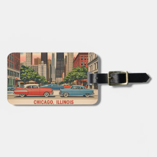  Chicago Illinois City Skyline Retro Reizen Bagagelabel