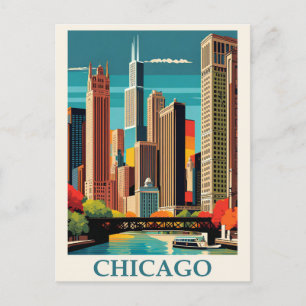Chicago Illinois City Skyline Retro Reizen Briefkaart