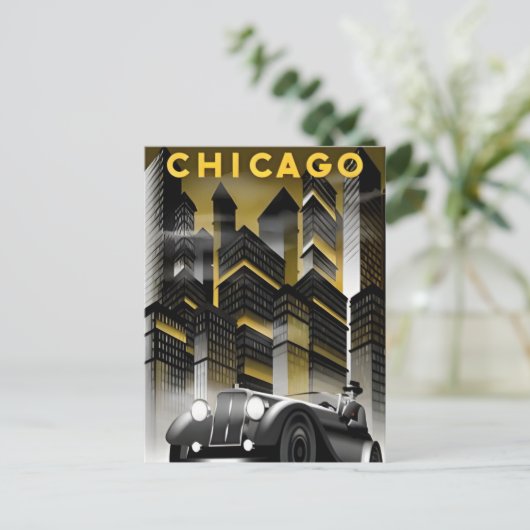 Chicago Illinois City Skyline Retro Reizen Briefkaart (Staand voorkant)