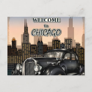 Chicago Illinois City Skyline Retro Reizen Briefkaart