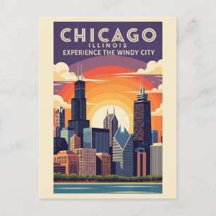 Chicago Illinois City Skyline Retro Reizen Briefkaart