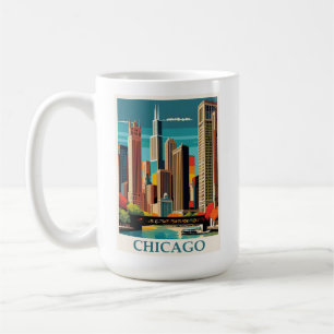 Chicago Illinois City Skyline Retro Reizen Koffiemok