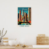 Chicago Illinois City Skyline Retro Reizen Poster (Keuken)