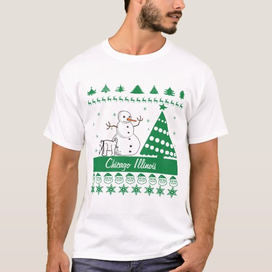 Chicago Illinois Dog Peeing Snowman Tacky Sweater T-shirt (Voorkant)