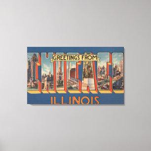 Chicago, Illinois - Grote Letter-scènes Canvas Afdruk