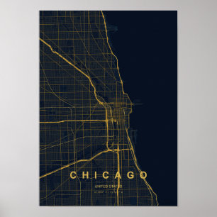 Chicago Illinois Impression de carte stylisée Mo